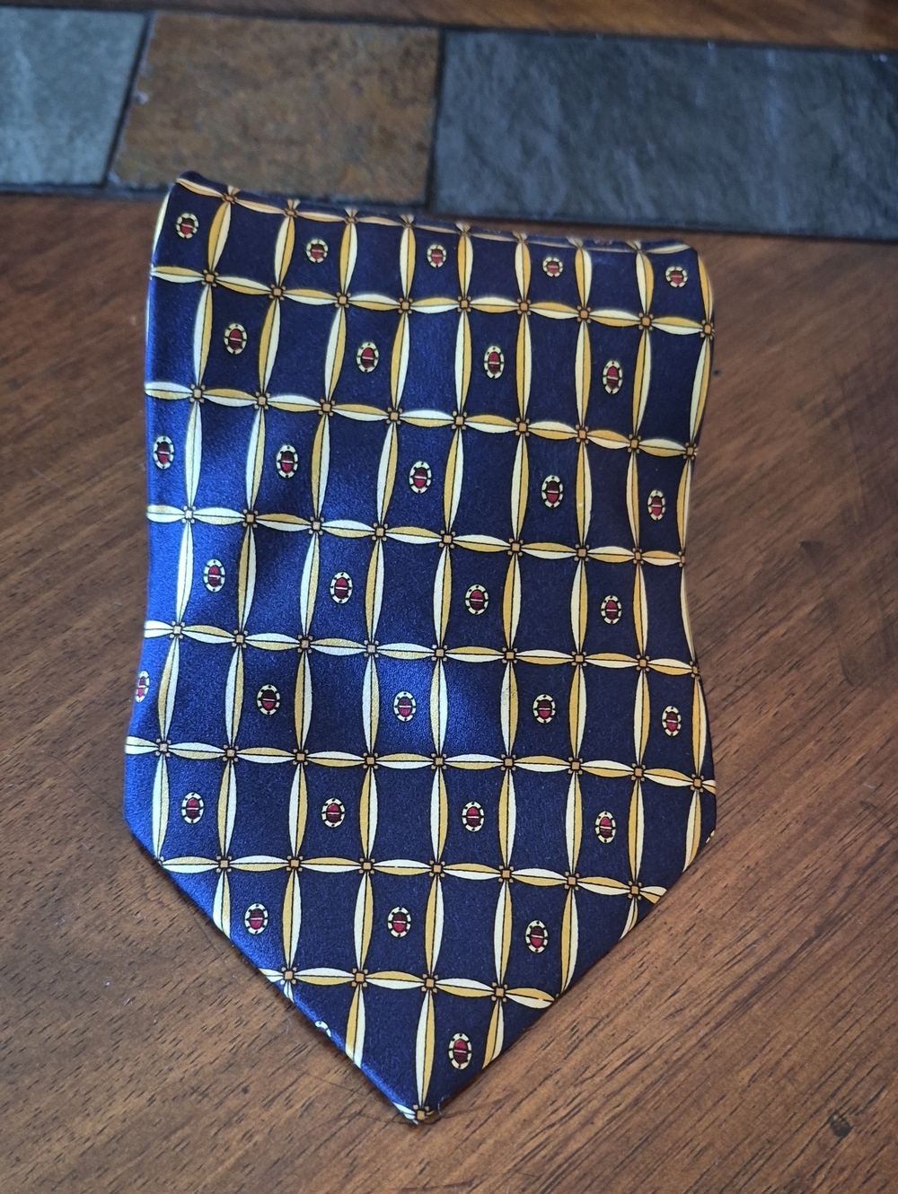 Hugo Boss Classic Navy and Gold Geometric Men's Tie